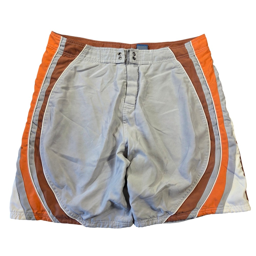 No Boundaries Mens Board Shorts Silver Orange Brown Colorblock 38 Y2k Skater